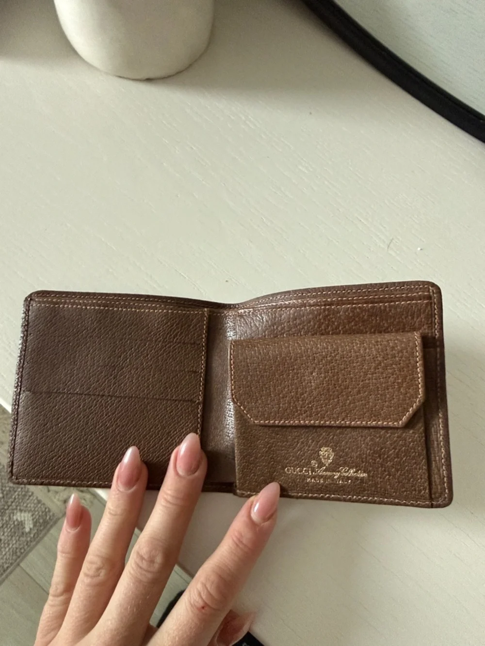 Gucci Beige & Brown Monogram Card Holder with Gold Accent wallet